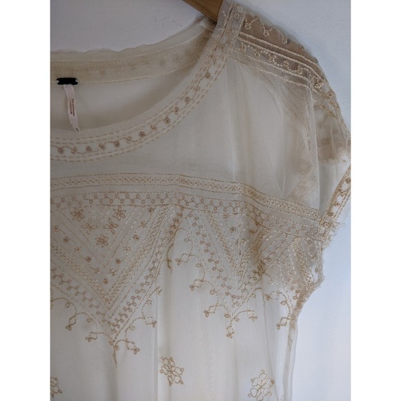 Free People Sheer Embroidered Short Sleeve Top - Picture 3 of 9